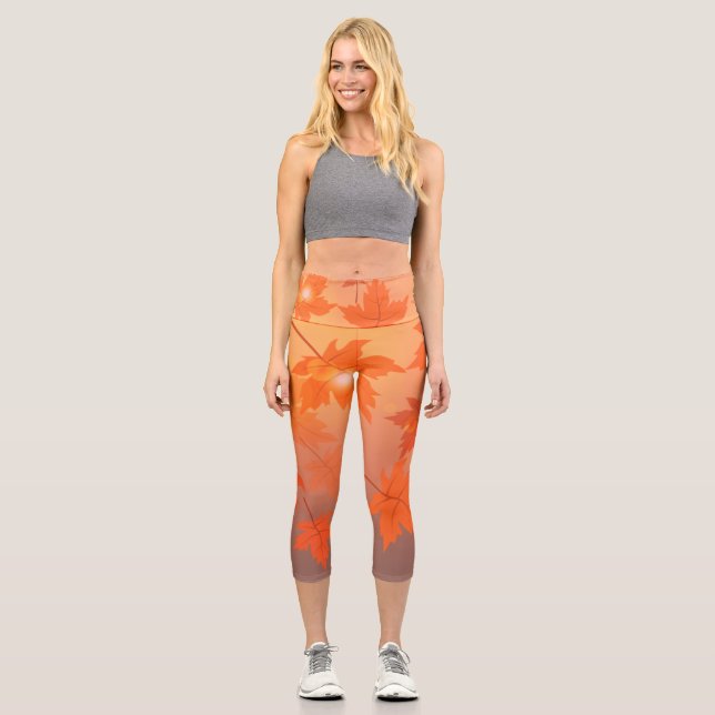 Autumn design with maple leaves and bokeh effect   capri leggings (Vorderseite)