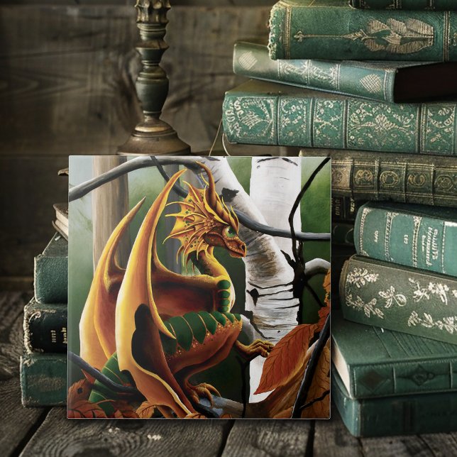 Autumn Dragon Orange Green Fantasy Fliese (Von Creator hochgeladen)