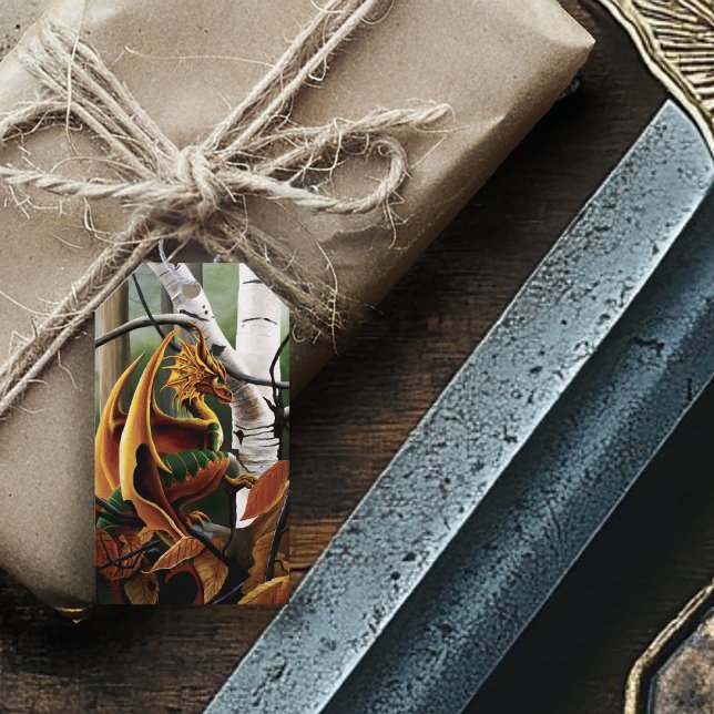 Autumn Dragon Orange Green Fantasy Geschenkanhänger (Von Creator hochgeladen)