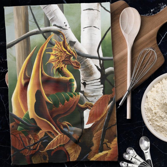 Autumn Dragon Orange Green Fantasy Geschirrtuch (Von Creator hochgeladen)
