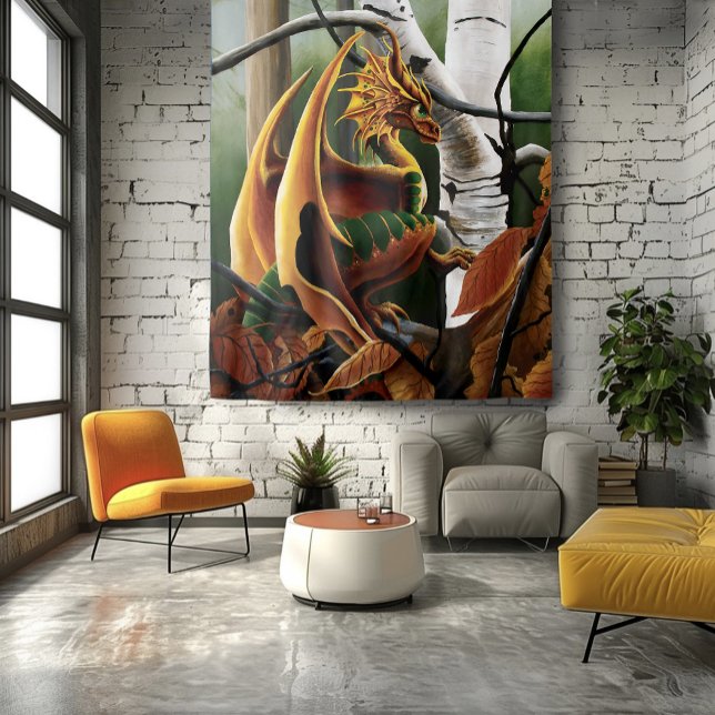 Autumn Dragon Orange Green Fantasy Wandteppich (Von Creator hochgeladen)