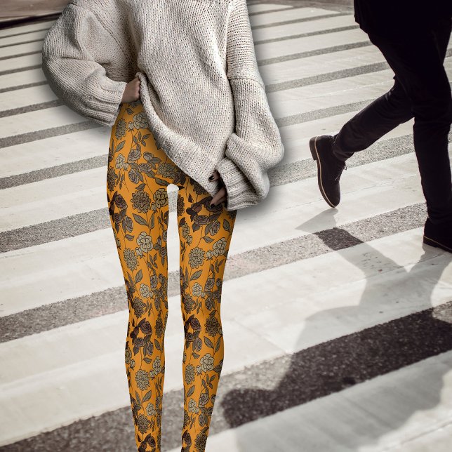 Autumn Exotic Florals Royal Orange Leggings (Von Creator hochgeladen)