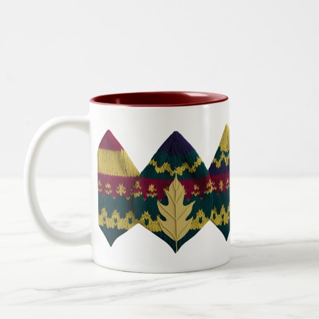 Autumn Fair Isle Knit Pattern Fall Leaf  Zweifarbige Tasse (Links)