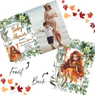 Autumn Fairy Watercolor Custom Foto Babydusche Einladung