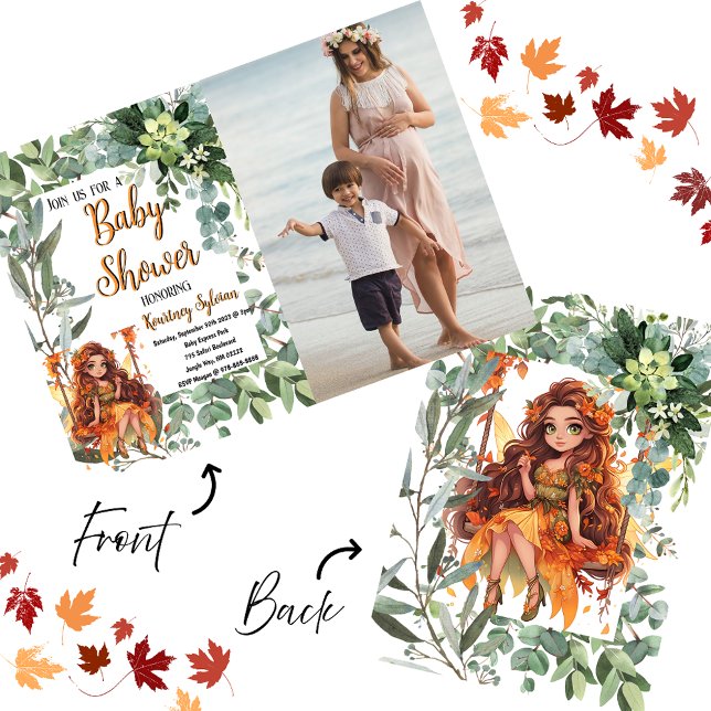 Autumn Fairy Watercolor Custom Foto Babydusche Einladung (🍂✨ Autumn Fairy Watercolor Baby Shower Invitation – A Whimsical Fall Celebration! 🧚‍♀️)