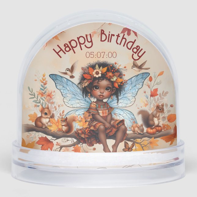 Autumn Fall African Fairy Woodland Animal Birthday Schneekugeln (Vorderseite)