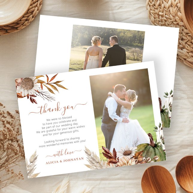 Autumn fall botanical rustic photo wedding dankeskarte (Von Creator hochgeladen)