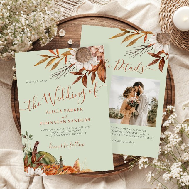 Autumn fall botanical sage green QR code wedding Einladung (Von Creator hochgeladen)