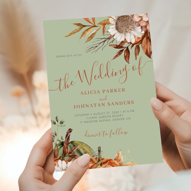 Autumn fall botanical sage green QR code wedding Einladung (Von Creator hochgeladen)