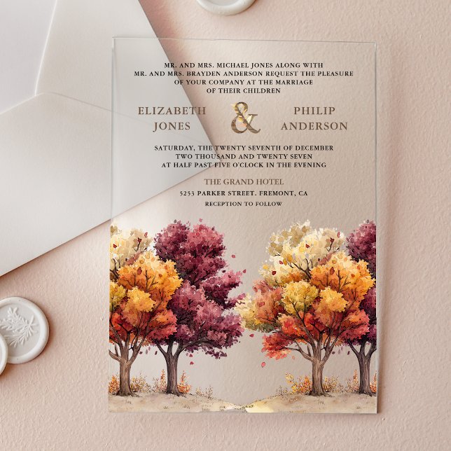 Autumn Fall Burgundy Trees Wedding Acryleinladungen (Von Creator hochgeladen)