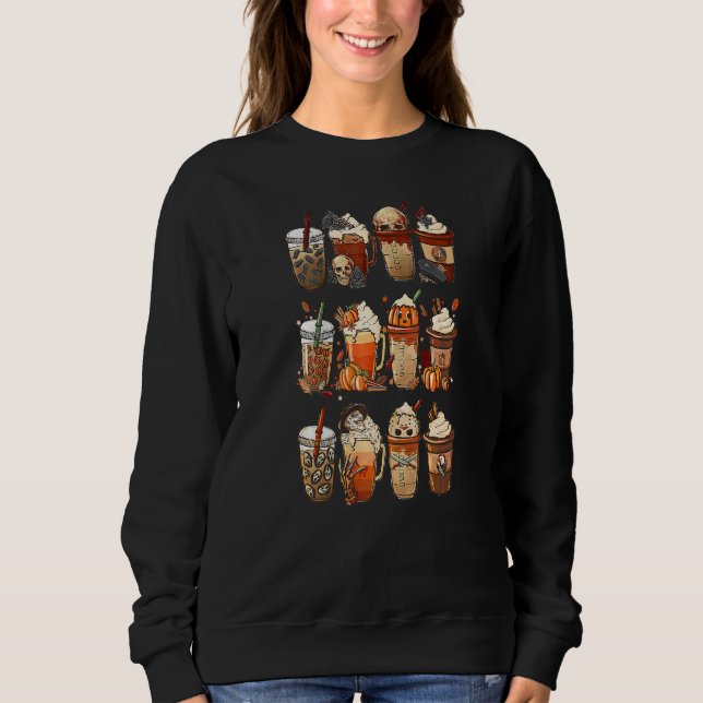 Autumn Fall Coffee Latte Cups Horrors & Ghost Hall Sweatshirt (Vorderseite)