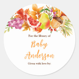 Autumn Fall Harvest Baby Shower Bookplate Runder Aufkleber