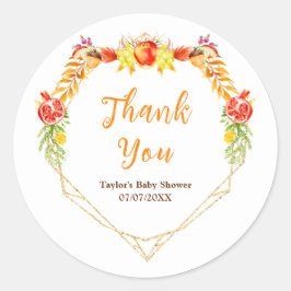 Autumn Fall Harvest Baby Shower Thank You Runder Aufkleber