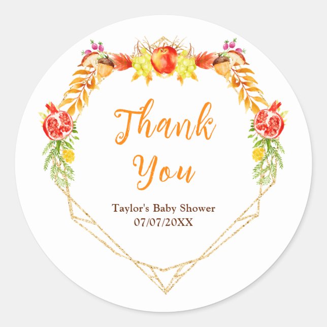 Autumn Fall Harvest Baby Shower Thank You Runder Aufkleber (Vorderseite)