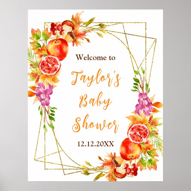 Autumn Fall Harvest Baby Shower Welcome Sign Poster (Vorne)