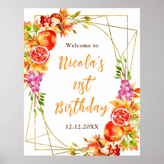 Autumn Fall Harvest Birthday Welcome Poster (Vorne)