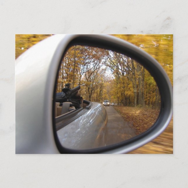 AUTUMN / FALL IN THE REAR VIEW MIRROR SPORTS POSTKARTE (Vorderseite)