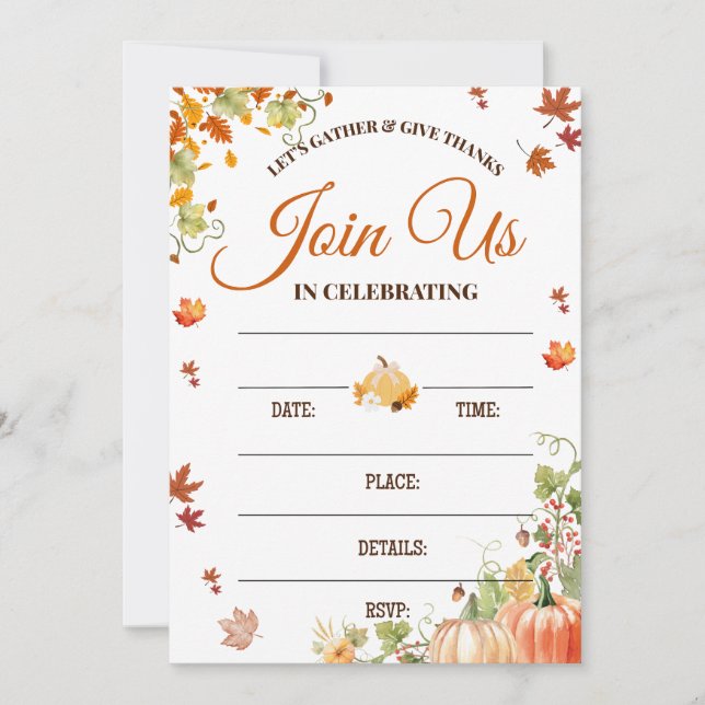 Autumn Fall Invitation with Pumpkins Einladung (Vorderseite)