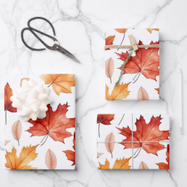 Autumn Fall Leaves Terracotta Brown Boho Pattern  Geschenkpapier Set