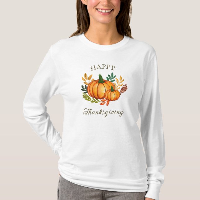 Autumn Fall Pumpkin Happy Thanksgiving T-Shirt (Vorderseite)