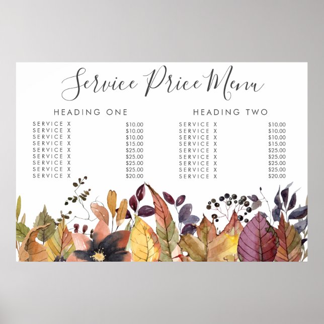 Autumn Fall Service Price Menu Custom Printed Poster (Vorne)