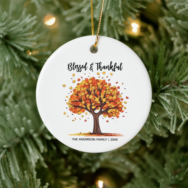 Autumn Fall Tree Happy Thanksgiving Blessed Keramik Ornament (Baum)