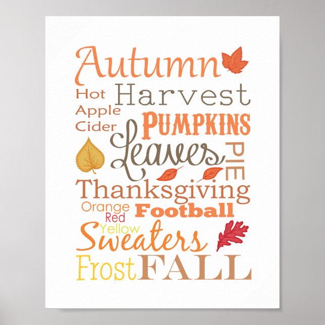Autumn Fall Typografy Wall Art Poster (Vorne)