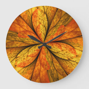 Autumn Feeling, Modern Abstract Fractal Flower Große Wanduhr