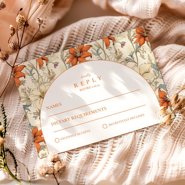 Autumn Floral Arch Wedding RSVP Karte (Von Creator hochgeladen)