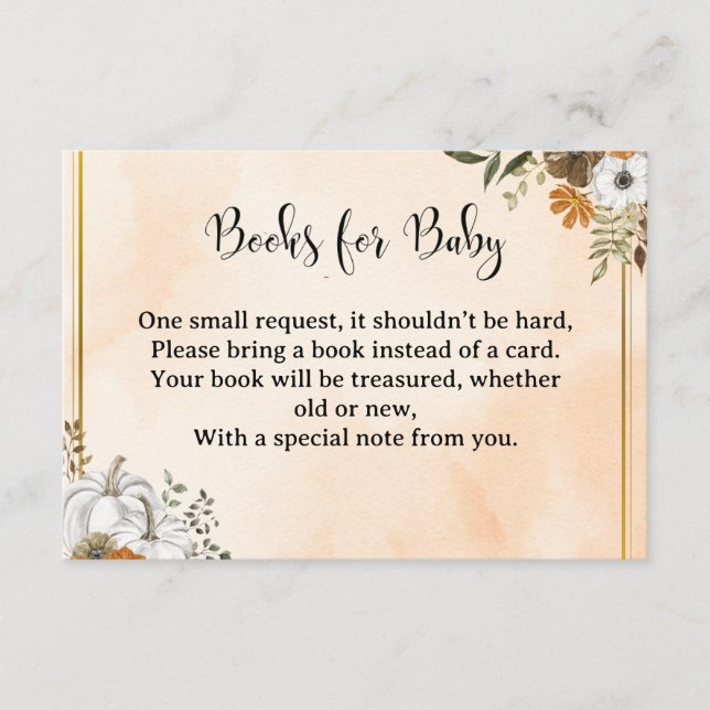 Autumn Floral “Books for Baby” Card – Peach Begleitkarte (Vorderseite)