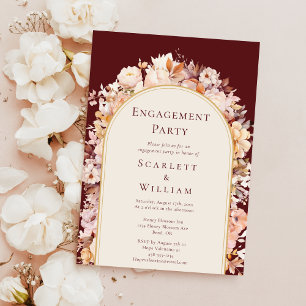 Autumn Floral Burgundy Cream Arch Engagement Party Einladung