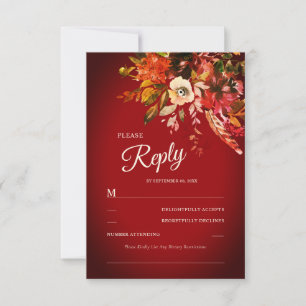 Autumn Floral Burnt Red Watercolor RSVP Karte