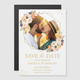 Autumn Floral Geometric Foto Save the Date Magnet