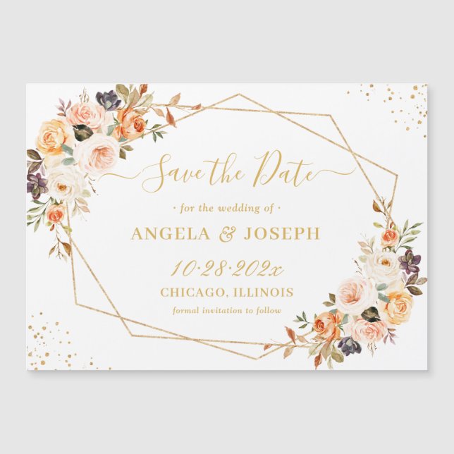 Autumn Floral Gold Geometric Save the Date Magnet (Vorderseite)