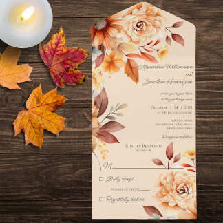Autumn Floral on Tan All In One Einladung