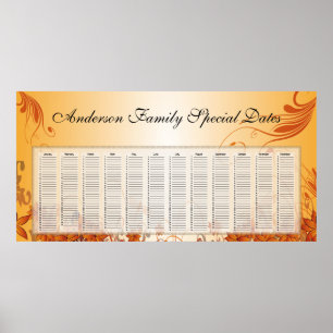 Autumn Floral Perpetual Calendar Poster