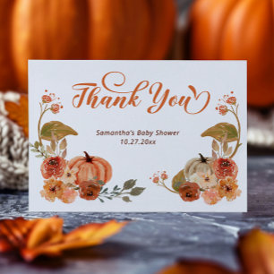 Autumn Floral Pumpkin Baby Shower Dankeskarte