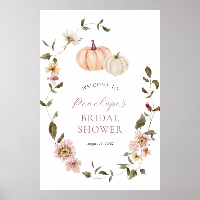 Autumn Floral Pumpkin Bridal Shower Poster (Vorne)