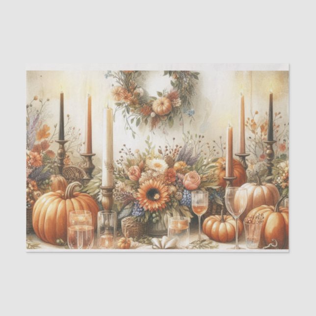 Autumn Floral Pumpkin Decoupage Seidenpapier (Vorderseite)