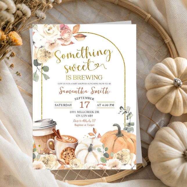 Autumn Floral Pumpkin Latte Brewing Baby Shower Einladung (Von Creator hochgeladen)