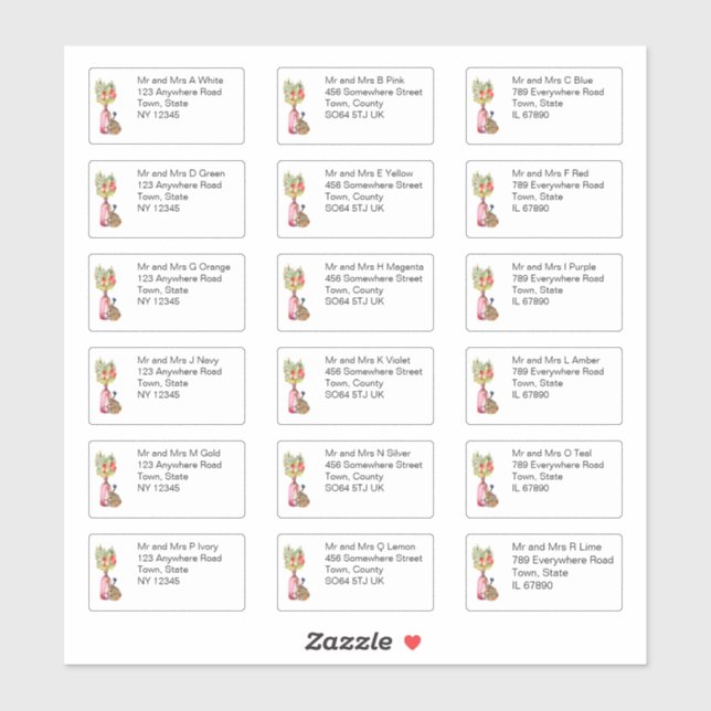 Autumn Floral Vase Individueller Name und Adresse Aufkleber (Blatt)