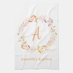 Autumn Floral Watercolor Boho Personalisiert Name Geschirrtuch