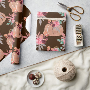 Autumn Floral Watercolor Pumpkin Baby Shower Geschenkpapier