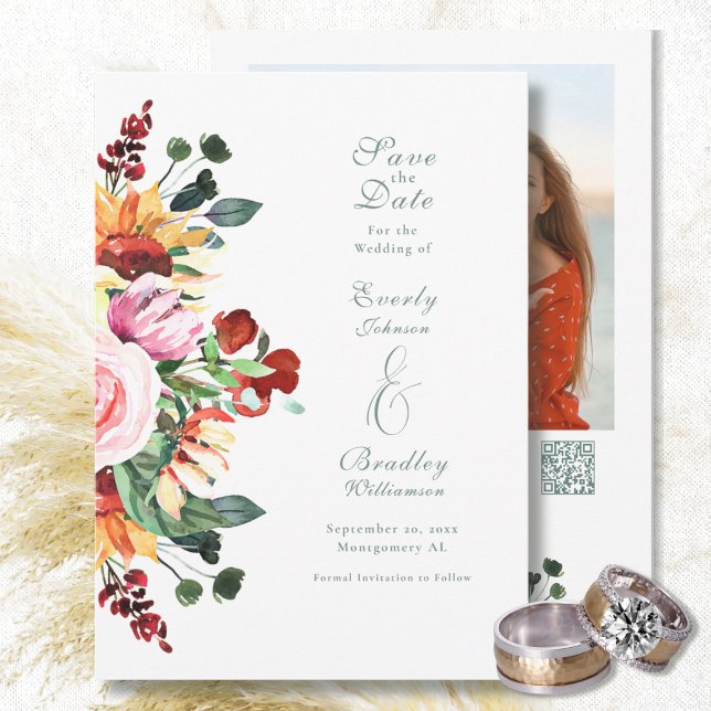 Autumn Floral Watercolor Save the Date Wedding  Einladung (Von Creator hochgeladen)