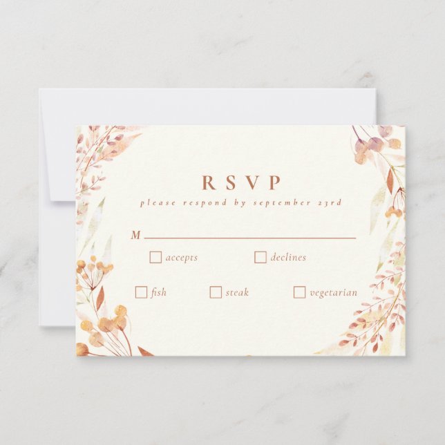 Autumn Floral Watercolor Wreath Boho Wedding RSVP Karte (Vorderseite)