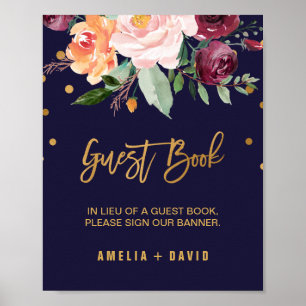 Autumn Floral Wedding Guest Book Sign Poster