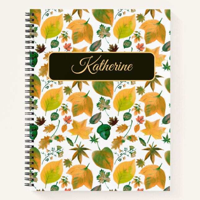 Autumn Floral with a custom name Green Notizbuch (Vorderseite)