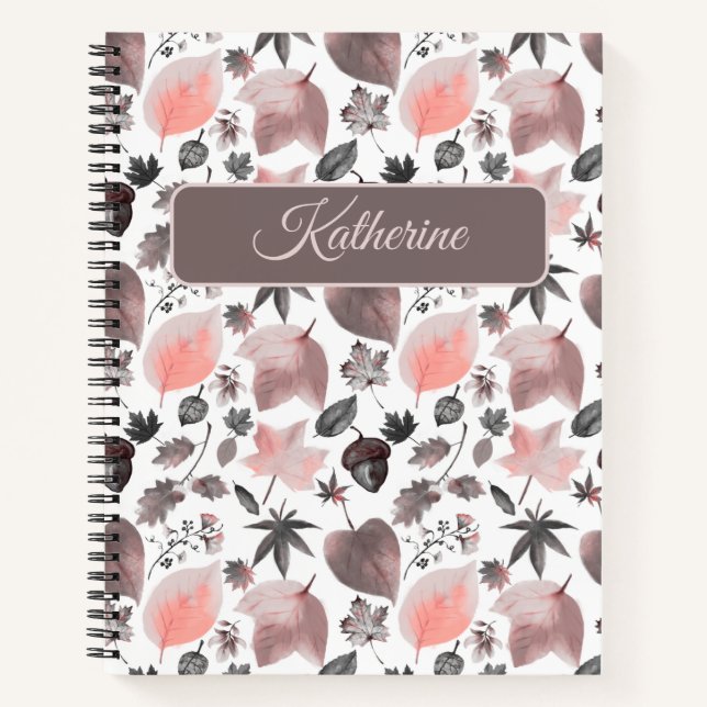 Autumn Floral with a custom name Pink Notizbuch (Vorderseite)