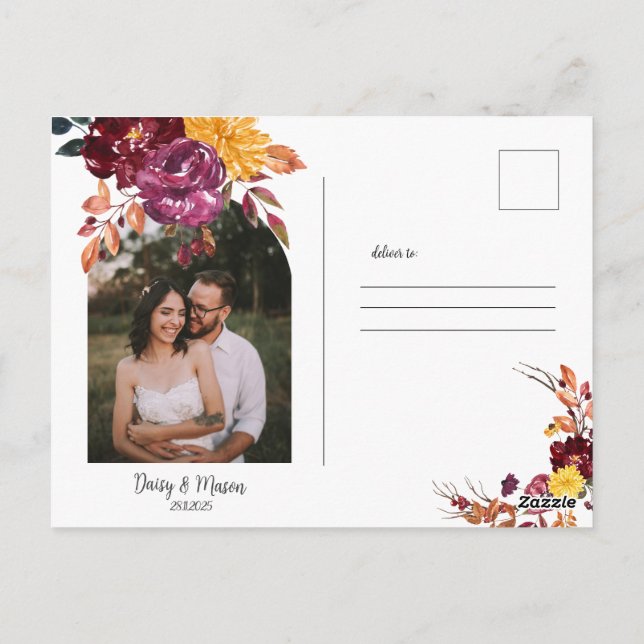 Autumn Floral with BoId watercolor bloom wedding Postkarte (Rückseite)