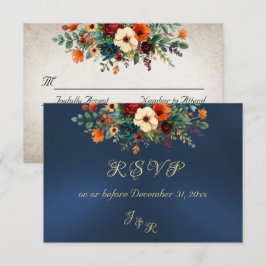 Autumn Floral & Wreath RSVP - Blue Karte
